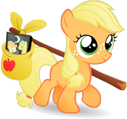 Size: 4000x3742 | Tagged: safe, artist:stinkehund, applejack, aunt orange, uncle orange, earth pony, pony, absurd resolution, filly, knapsack, photo, simple background, transparent background, vector