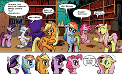 Size: 800x490 | Tagged: safe, derpibooru import, idw, applejack, fluttershy, pinkie pie, rainbow dash, rarity, twilight sparkle, twilight sparkle (alicorn), alicorn, earth pony, pegasus, pony, unicorn, spoiler:comic, spoiler:comic17, andrew dice clay, comedians, female, gilbert gottfried, jeff dunham, john oliver, larry the cable guy, lewis black, mane 6 interests, mane six, mare, meme