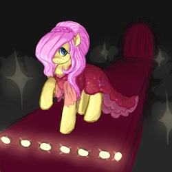 Size: 1000x1000 | Tagged: safe, artist:foxpony, fluttershy, pegasus, pony, alternate hairstyle, clothes, dress