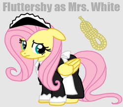 Size: 576x504 | Tagged: safe, artist:death-driver-5000, fluttershy, pegasus, pony, clothes, clue, cluedo, crossover, fluttermaid, maid, mrs. white, rope, solo