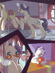 Size: 1200x1600 | Tagged: safe, artist:wolfiedrawie, rarity, pony, unicorn, comic, glasses, mannequin, sewing, sewing machine