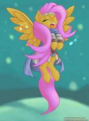 Size: 3595x4897 | Tagged: safe, artist:crombiettw, fluttershy, pegasus, pony, bard, female, mare, pink mane, yellow coat