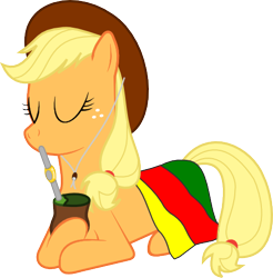 Size: 466x473 | Tagged: safe, artist:mudley5, applejack, earth pony, pony, flag, gaucho, prone, rio grande do sul, simple background, transparent background