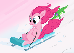 Size: 5000x3600 | Tagged: safe, artist:shinodage, gummy, pinkie pie, earth pony, pony, absurd resolution, sled, snow, vector, windswept mane