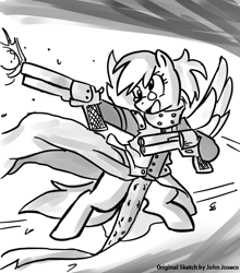 Size: 667x759 | Tagged: safe, artist:johnjoseco, derpy hooves, pegasus, pony, crossover, female, glasses, grayscale, mare, monochrome, trigun, vash the stampede