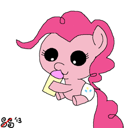 Size: 900x900 | Tagged: safe, artist:smilestallion, pinkie pie, pony, baby, baby pie, baby pony, bottle, cutie mark diapers, diaper