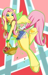 Size: 715x1118 | Tagged: safe, artist:remenbrand, angel bunny, fluttershy, anthro, clothes, flower, rose, unshorn fetlocks