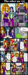 Size: 1259x3391 | Tagged: safe, artist:namygaga, edit, adagio dazzle, aria blaze, sonata dusk, sunset shimmer, comic:the other me, equestria girls, alternate costumes, comic, human counterpart, human dazzlings, human sunset, outdoors, self ponidox, shocked, the dazzlings