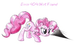 Size: 800x477 | Tagged: safe, artist:sirzi, pinkie pie, earth pony, pony, 404, fourth wall, frown, hoof hold, http status code, lifting, raised eyebrow, solo, traditional art