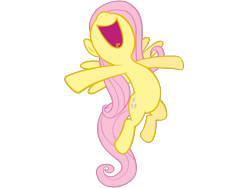 Size: 1600x1200 | Tagged: safe, fluttershy, pegasus, pony, female, flying, mare, not a vector, open mouth, simple background, smiling, solo, spread hooves, spread wings, transparent background, wings