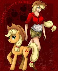 Size: 1093x1330 | Tagged: safe, artist:harr18, applejack, pony, human ponidox, humanized