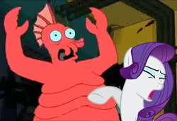 Size: 526x360 | Tagged: safe, rarity, pony, unicorn, female, futurama, horn, rarity fighting a giant crab, zoidberg