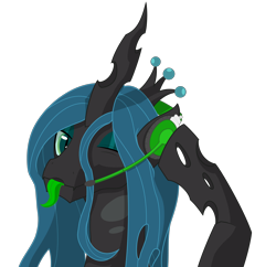 Size: 8677x8384 | Tagged: safe, artist:tyler611, queen chrysalis, changeling, changeling queen, absurd resolution, commission, gamer, headset, looking at you, one eye closed, simple background, solo, tongue out, transparent background, wink