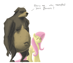 Size: 900x769 | Tagged: safe, artist:fiddlearts, fluttershy, harry, bear, pegasus, pony, text