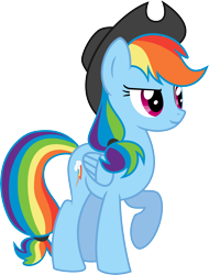 Size: 4540x5965 | Tagged: safe, artist:shadowdark3, applejack, rainbow dash, earth pony, pegasus, pony, absurd resolution, accessory swap, alternate hairstyle, costume, hat, raised hoof