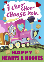 Size: 638x900 | Tagged: safe, artist:pixelkitties, derpy hooves, pegasus, pony, female, friendship express, mare, simpsons did it, the simpsons, train, valentine