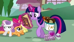 Size: 1051x593 | Tagged: safe, derpibooru import, screencap, apple bloom, scootaloo, sweetie belle, twilight sparkle, hearts and hooves day (episode), cutie mark crusaders, hearts and hooves day, scrunchy face