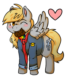 Size: 656x740 | Tagged: safe, artist:terraria, derpy hooves, pegasus, pony, clothes, female, heart, mare, muffin