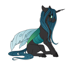 Size: 3400x2900 | Tagged: safe, artist:honiibree, queen chrysalis, changeling, changeling queen, cloven hooves, fangs, female, looking at you, mare, simple background, sitting, solo, transparent background