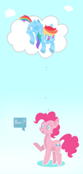 Size: 902x1894 | Tagged: safe, artist:jellybeanbullet, derpibooru import, pinkie pie, rainbow dash, earth pony, pegasus, pony, cloud, crying