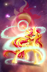 Size: 1024x1583 | Tagged: dead source, safe, artist:arcadianphoenix, sunset shimmer, pony, unicorn, deviantart watermark, obtrusive watermark, raised hoof, solo, watermark