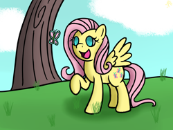 Size: 800x600 | Tagged: safe, fluttershy, pegasus, pony, drawing, female, mare, pink mane, yellow coat