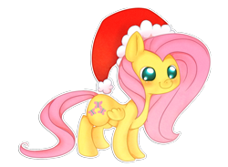 Size: 996x728 | Tagged: safe, artist:cappydarn, fluttershy, pegasus, pony, cute, hat, santa hat, simple background, solo, transparent background