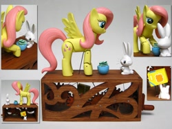 Size: 2272x1704 | Tagged: safe, artist:renegadecow, angel bunny, fluttershy, automaton, bowl, custom, irl, photo, sculpture, solo, woodwork