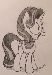 Size: 1405x1994 | Tagged: safe, artist:sparkarez, starlight glimmer, pony, unicorn, monochrome, open mouth, solo, traditional art