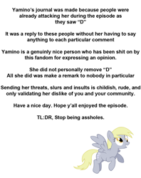 Size: 1100x1388 | Tagged: safe, derpy hooves, magical mystery cure, derpygate, drama, text, yamino