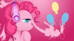 Size: 2134x1200 | Tagged: safe, artist:avareq, pinkie pie, earth pony, pony, female, headphones, mare, pink coat, pink mane, wallpaper