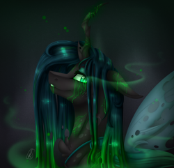 Size: 2900x2800 | Tagged: safe, artist:norica-official, queen chrysalis, changeling, changeling queen, female, glowing eyes, horn, looking at you, poison, solo