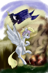 Size: 533x800 | Tagged: safe, artist:archonix, derpy hooves, pegasus, pony, female, flag, flying, helmet, mare, solo