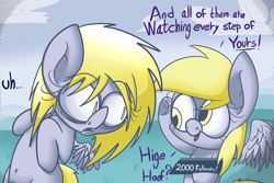 Size: 1280x853 | Tagged: safe, artist:extradan, derpy hooves, oc, oc:jerky hooves, pegasus, pony, female, mare