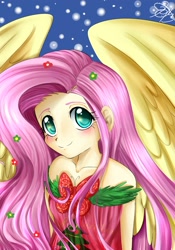 Size: 1400x2000 | Tagged: safe, artist:daughter-of-fantasy, fluttershy, clothes, female, humanized, pink hair, solo, winged humanization