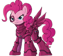 Size: 1949x1722 | Tagged: safe, artist:decompressor, pinkie pie, earth pony, pony, armor, female, mare, pink coat, pink mane, powered exoskeleton