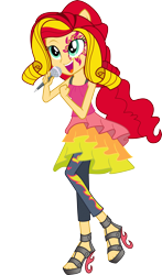 Size: 3000x5102 | Tagged: safe, artist:theshadowstone, sunset shimmer, equestria girls, rainbow rocks, high heels, microphone, open mouth, ponied up, simple background, singing, solo, transparent background, vector
