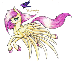 Size: 1024x876 | Tagged: safe, artist:she-shark, fluttershy, bird, pegasus, pony, flying, simple background, solo, transparent background