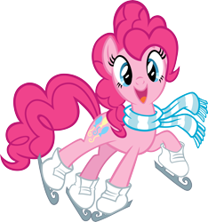 Size: 6000x6400 | Tagged: safe, artist:tygerbug, pinkie pie, earth pony, pony, absurd resolution, clothes, ice skates, ice skating, scarf, simple background, skates, smiling, solo, transparent background, vector