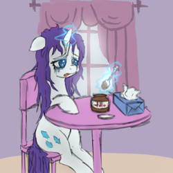 Size: 2400x2400 | Tagged: artist needed, safe, rarity, pony, unicorn, chocolate, comfort eating, crying, drawfag, marshmelodrama, messy mane, nutella, running makeup, solo, tissue