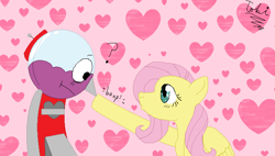 Size: 678x386 | Tagged: safe, artist:askmintyandfluffy, fluttershy, pegasus, pony, benson, bensonshy, boop, crossover, crossover shipping, regular show, shipping