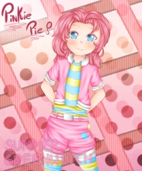 Size: 816x979 | Tagged: safe, artist:dakusum, pinkie pie, clothes, female, humanized, smiling, solo