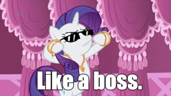 Size: 640x359 | Tagged: safe, rarity, pony, unicorn, female, horn, like a boss, mare, white coat