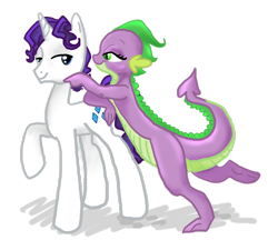 Size: 962x830 | Tagged: safe, artist:sweetchiomlp, barb, elusive, rarity, spike, dragon, pony, unicorn, barlusive, female, flirting, male, older, rule 63, shipping, sparity, straight