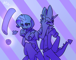 Size: 531x422 | Tagged: safe, artist:atrixy, rarity, spike, anthro, clothes, female, male, older, shipping, sparity, straight