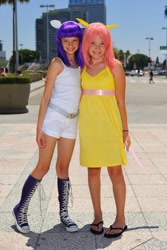 Size: 868x1301 | Tagged: safe, fluttershy, rarity, human, child, convention, cosplay, flip-flops, irl, irl human, photo, sandals