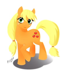 Size: 896x995 | Tagged: safe, artist:darksteellycaon, applejack, earth pony, pony, blonde mane, female, mare, missing accessory, orange coat, solo