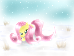 Size: 1024x768 | Tagged: safe, artist:pon-ea, fluttershy, pegasus, pony, snow, snowfall, solo