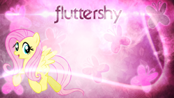 Size: 1920x1080 | Tagged: safe, artist:froyoshark, fluttershy, butterfly, pegasus, pony, text, vector, wallpaper