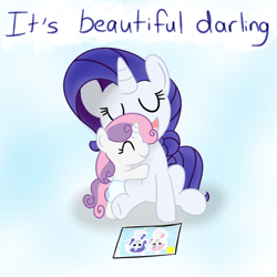 Size: 800x800 | Tagged: safe, artist:mister-true, rarity, sweetie belle, pony, unicorn, askfillyrarity, baby, baby belle, baby pony, cute, diasweetes, foal, hug, raribetes